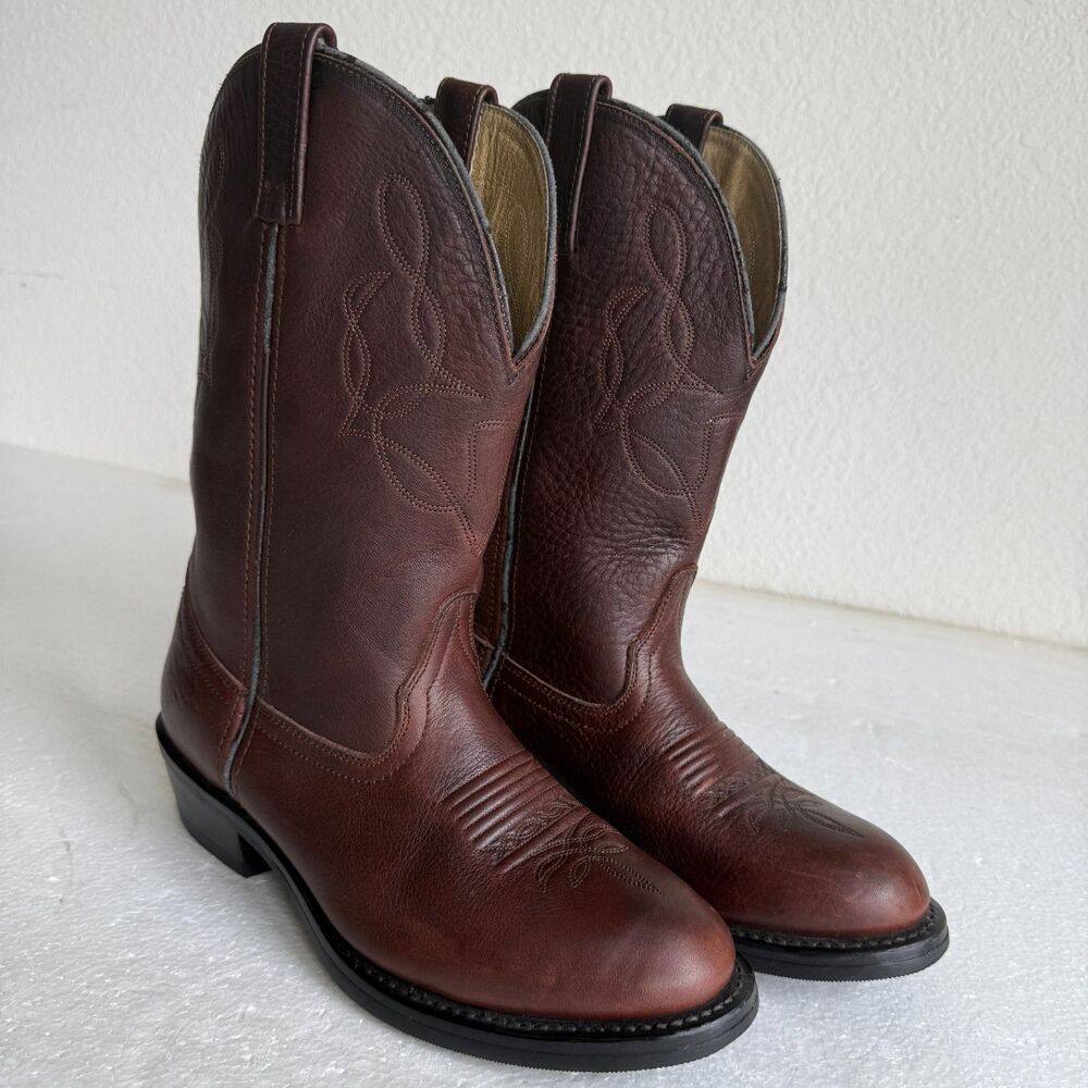 ACME Brown leather Cowboy Western Pull On Boots Cowgirl Women's 8M